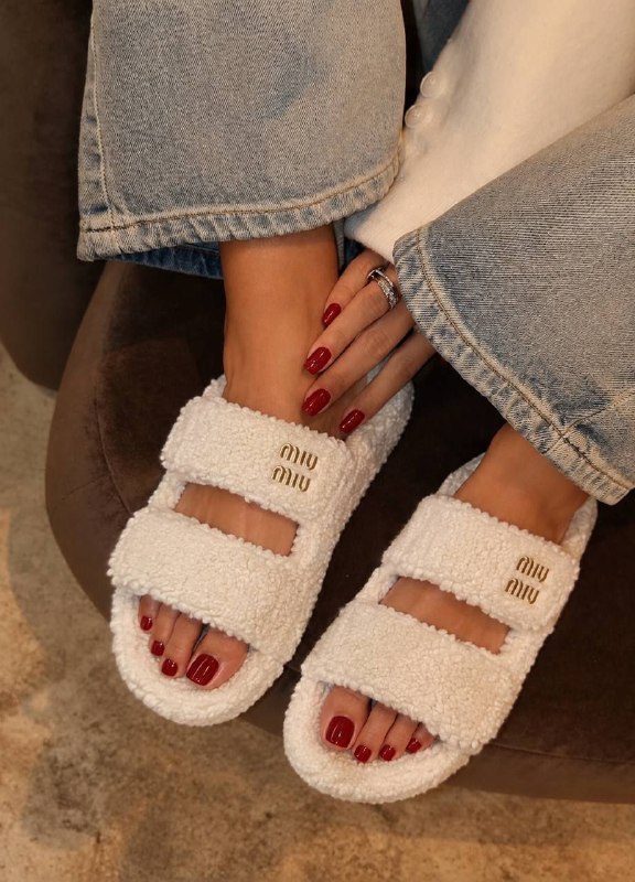 MIU MIU cream shearling sandals