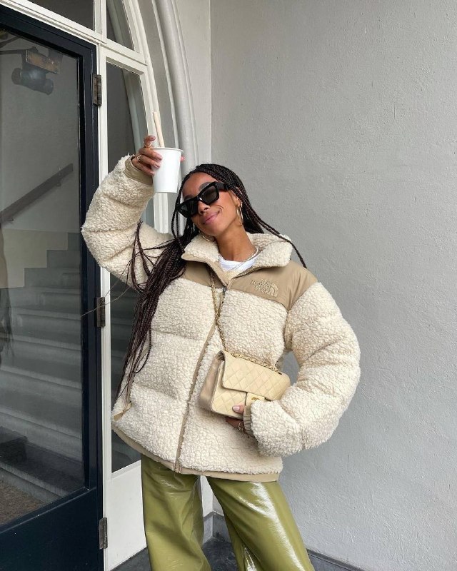 The North Face cream sherpa puffer jacket