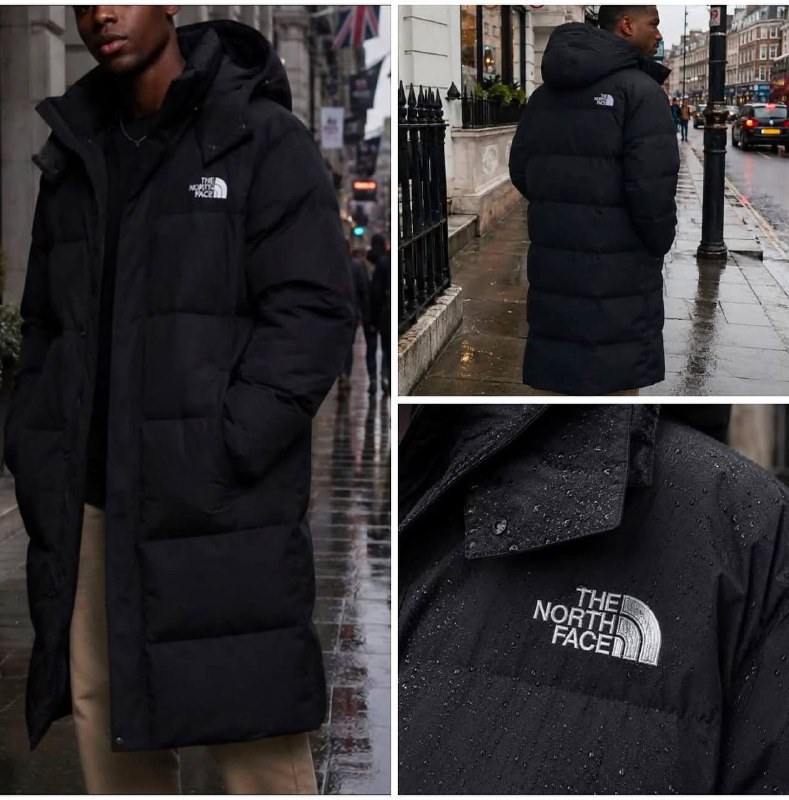 The North Face nero long puffer cappotto