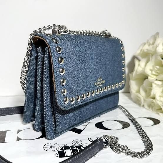 Coach blue studded shoulder bag
