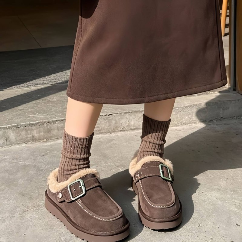 UGG brown shearling buckle clogs