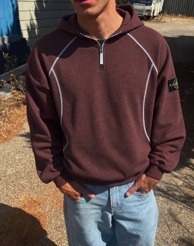Stone Island burgundy quarter-zip hoodie