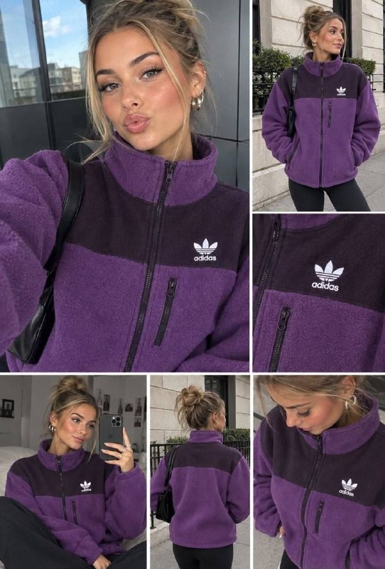 adidas purple and black fleece jacket