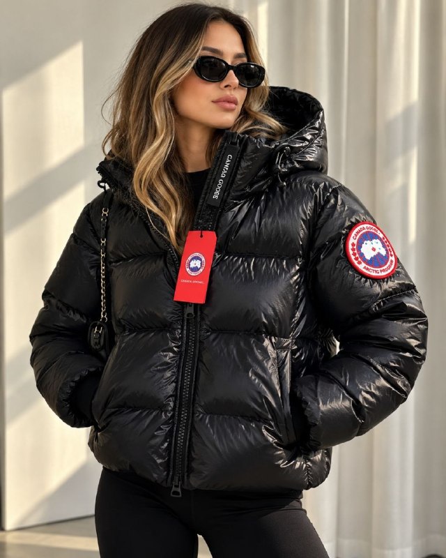 Canada Goose black glossy hooded puffer jacket