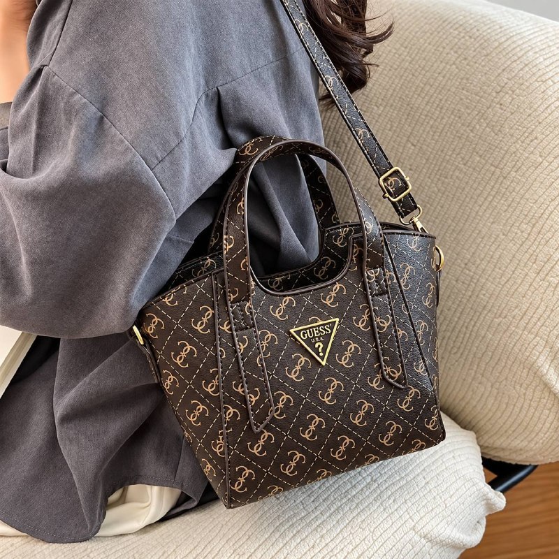 Guess brown patterned tote bag