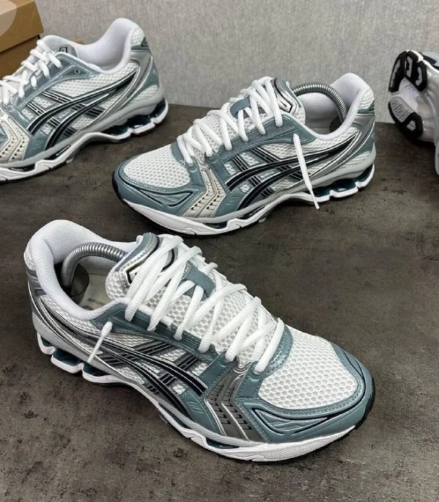 ASICS Gel-Kayano 14 silver and green trainers