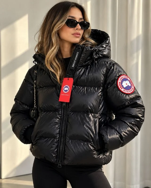 Canada Goose black glossy hooded puffer jacket