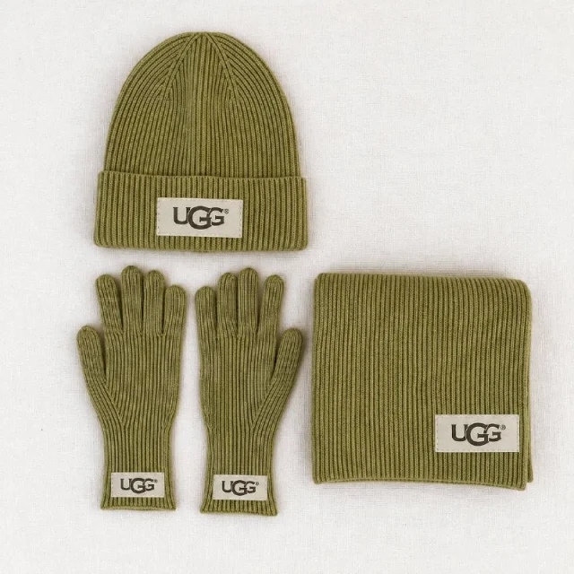 UGG olive hat, gloves and scarf set
