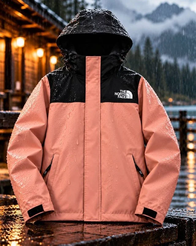 The North Face pink and black hooded jacket