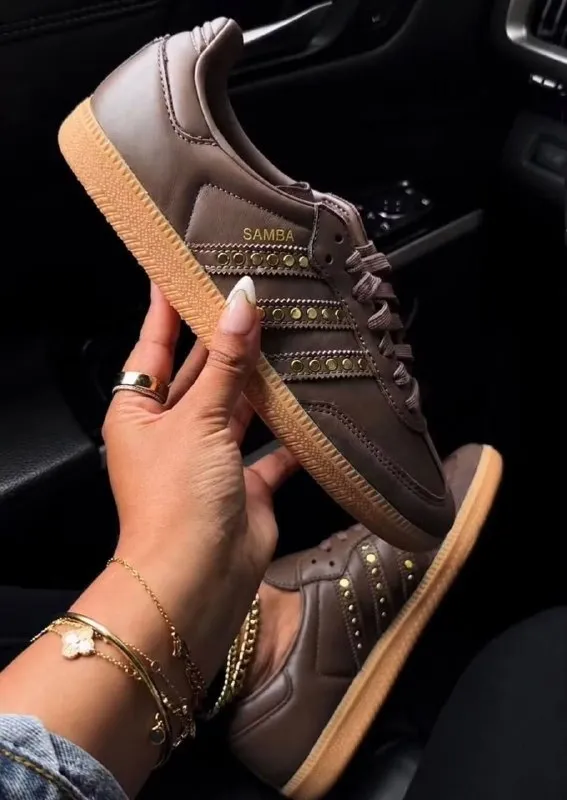 adidas Samba brown studded trainers
