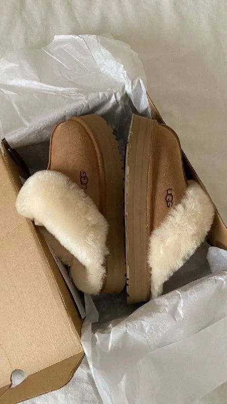 UGG chestnut platform slippers