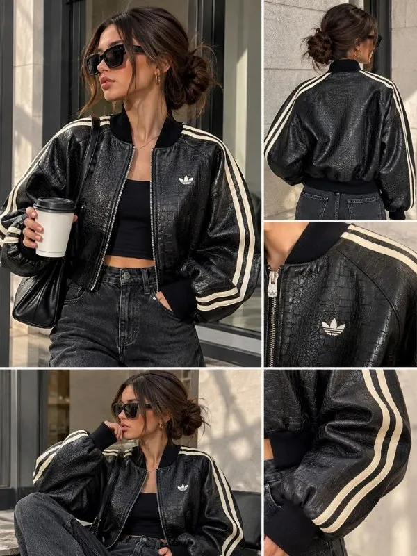 adidas black striped zip jacket